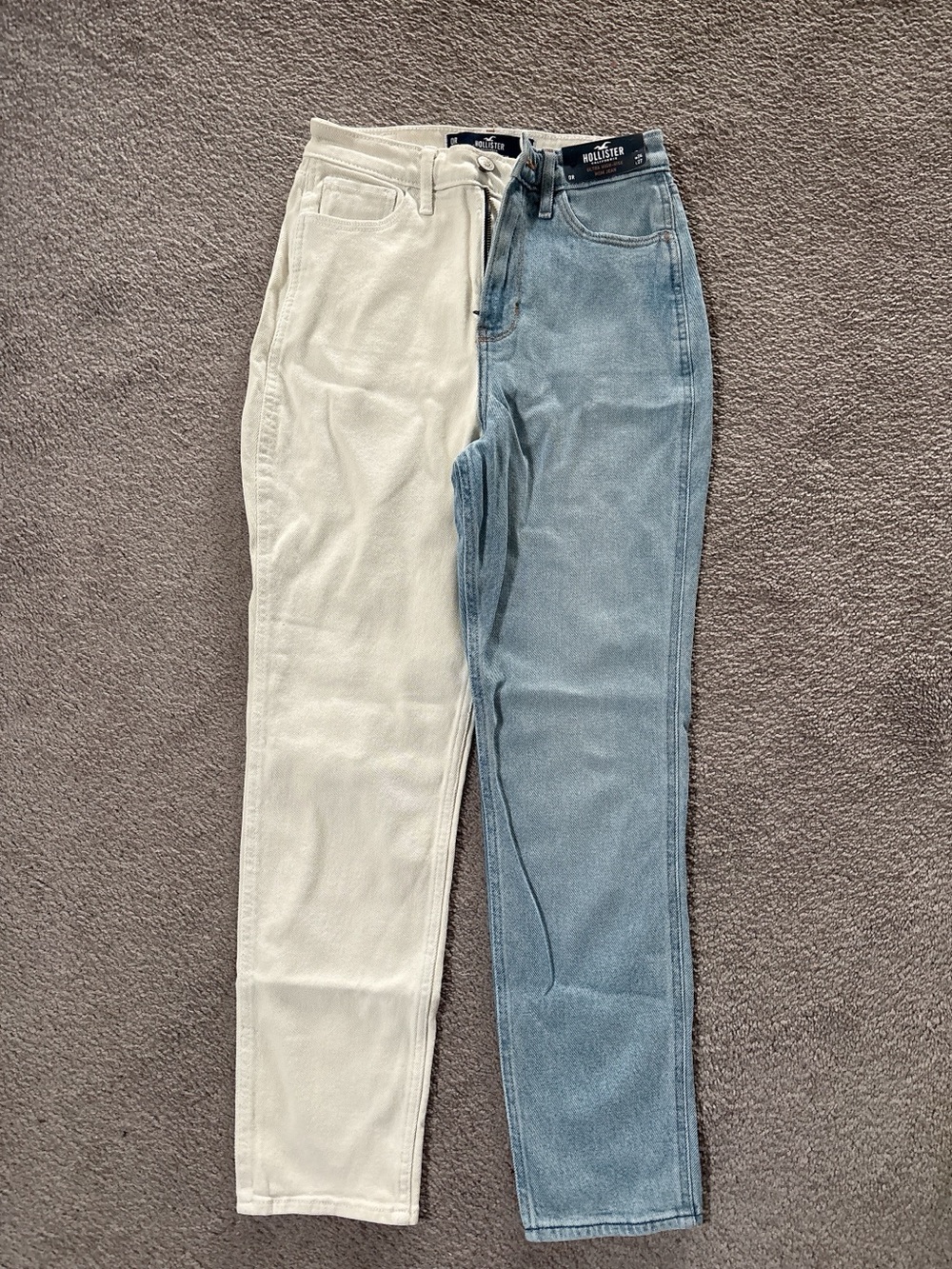 NWT！Hollister Two-Tone High-Rise Jeans — White & Light Blue Denim